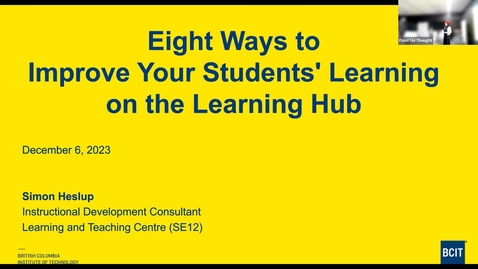 Thumbnail for entry Food for Thought - Eight Ways to Improve Your Students' Learning on the Learning Hub