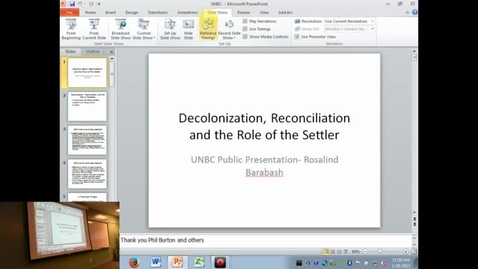 Thumbnail for entry Rosalind Barabash - Decolonization, Reconciliation and the Responsibilities of the Settler