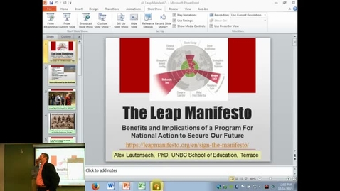 Thumbnail for entry Alex Lautensach - The Leap Manifesto What’s It All About - Benefits and Implications of a Program For National Action to Secure Our Future