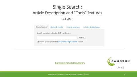 Thumbnail for entry Single Search Article Description and Tools Fall2020