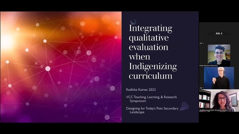 Thumbnail for entry Integrating Qualitative Evaluation when Indigenizing Curriculum (VCC TLR Symposium 2023 - Day 2, #6)