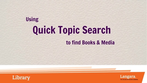 Thumbnail for entry Quick Topic Search for Books and Media