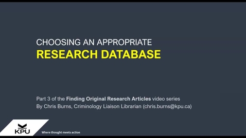 Thumbnail for entry CRIM Methods 3-Choosing a database