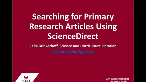 Thumbnail for entry Searching for Primary Research Articles using ScienceDirect