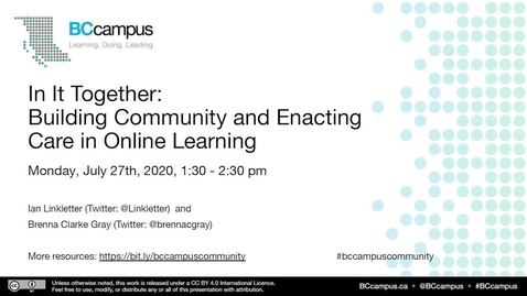 Thumbnail for entry In It Together: Building Community and Enacting Care in Online Learning