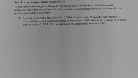 Thumbnail for entry MATH150 10 - 2 Bond pricing between interest payment dates (q3)
