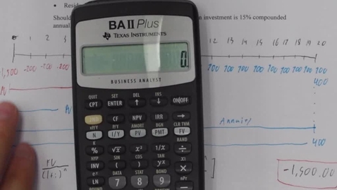 Thumbnail for entry MATH150 11 - 2 Using Financial Calculator to solve NPV and Internal Rate of Return (q1)