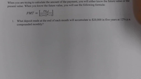 Thumbnail for entry MATH150 6 - 1 Ordinary Annuities PMT and N (qs 1 to 4)
